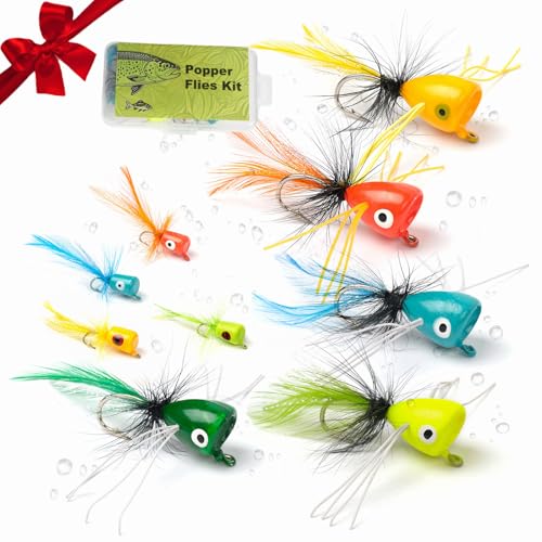 9 pcs Fly Fishing Popper Lures Kit, 2 Sizes Topwater Fishing Lures for Bass Panfish Bluegill Crappie for Freshwater and Saltwater, 2026 New Year Gift for Fishing Lover