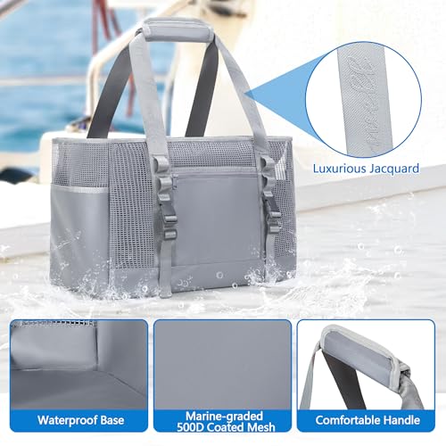 Yarwo Boat Gear Tote Bag, 35.5L Waterproof Boat Accessories Organizer with Marine-grade Coated Mesh and Wet Dry Pockets - color: Gray