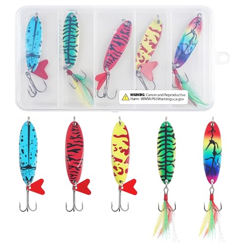 Fishing Lures Casting Spoon Lure, 5pcs Hard Metal Spoon Fishing Lures for Trout Bass Crappie Pike Walleye Saltwater Freshwater Fishing Gear 3/16oz-2oz - color: Painted-B, size: 1oz(28g)