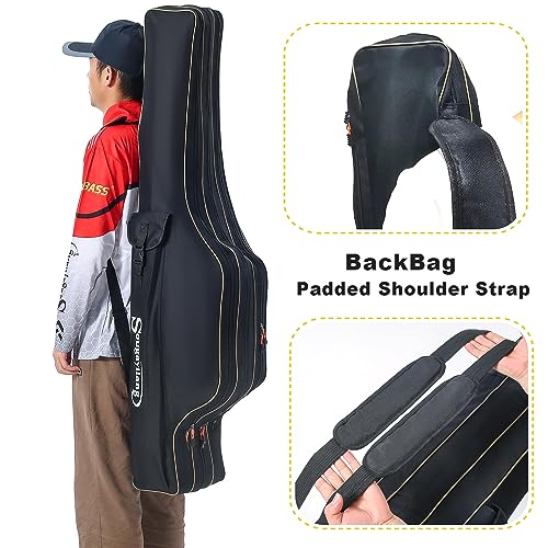 Sougayilang Fishing Rod Case, 3 Layers Organizer Pole Storage Bag Fishing Rod and Reel Carrier Organizer for Travel-135cm/53in-Black - color: Black-Length: 135cm/53in