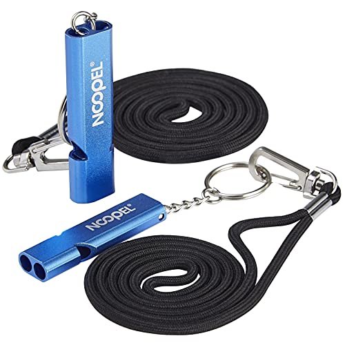 Noopel Emergency Whistles Lifeguard Safety Whistle with Lanyard and Keychain for Outdoor Camping Hiking Boating Backpacking Fishing Kayak Kids Rescue Signaling Loud Survival Whistle - color: 2 Pack Blue