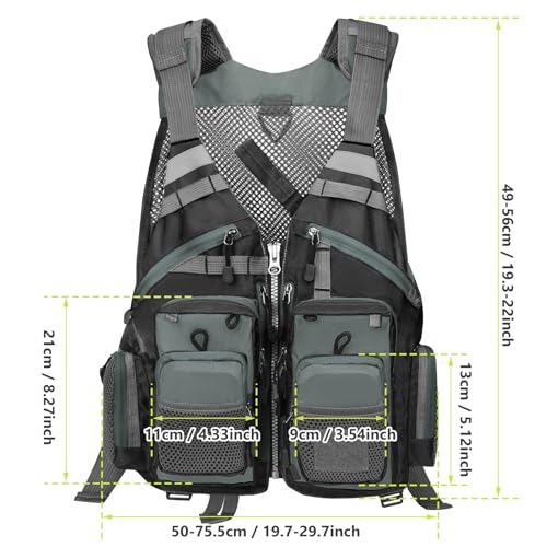 Gonex Fly Fishing Vest for Men Women, Comfortable Adjustable Fishing Vest with Multi-Pockets Reflective Stripes - color: Gray+black