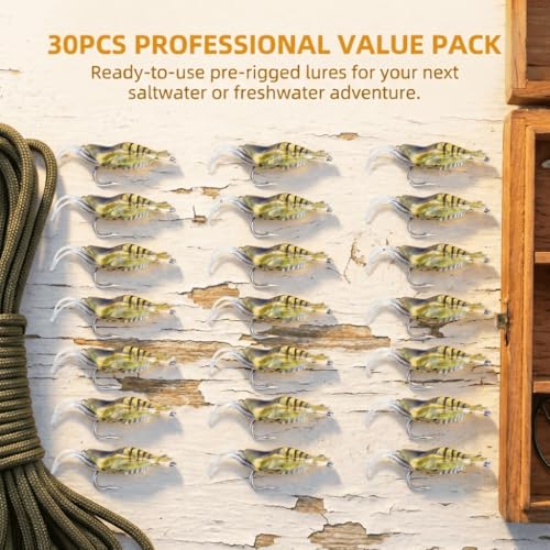 Shrimp Fishing Lures with Hooks – 4cm Pre-Rigged Jigs Artificial Prawn Fishing Bait for Bass Trout Salmon, Saltwater Freshwater Fishing Tackle Set