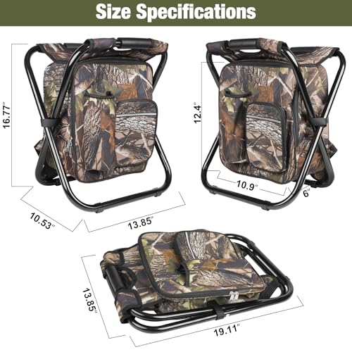 Kikerike Backpack Stool Cooler Chair Heavy Duty 300 LBS Max Load Portable Lightweight Stool Backpack Folding Fishing Cooler Seat for Camping Hunting Fishing - Woodland - color: Woodland
