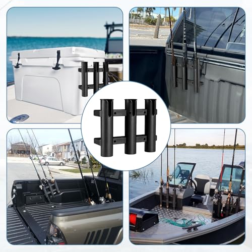 2Pcs Fishing Rod Holders Boat Rod Holders with Screws 3 Rod Rack Wall Mounted Boat Side Mount Tool Holder Portable Fishing Pole Holders for Boat Kayak Garage Cooler Trailer Fishing Boat