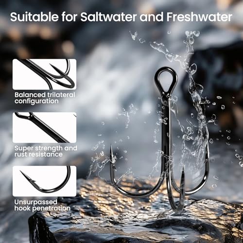 Pristis 3X Strong Fishing Treble Hooks, High Carbon Steel Sharp Barbed Tripple Round Bend Hook Kit Set for Lure Bait, Needle Point for Saltwater Freshwater Bass Trout Tuna Catfish Pike - size: 3/0 - 8 Pack
