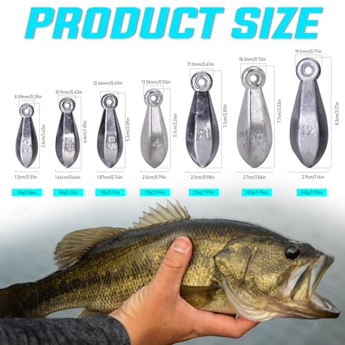 Sougayilang Fishing Weights Sinkers Bank Sinkers Bullet Weights for Surf Fishing Pier Bank Fishing Saltwater Fishing Gear 1oz to 12oz - size: 8oz 6pcs