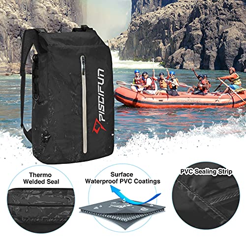 Piscifun Dry Bag Waterproof, Lightweight Dry Backpack Roll-Top Sealed with Waist Pouch and Phone Case Keeps Gear Dry Inside for Kayaking, Boating - color: Black, size: 20L