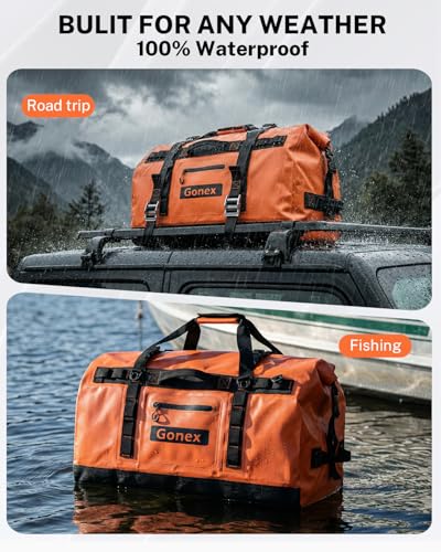 Gonex Waterproof Duffel Bag, 150L Heavy Duty Dry Duffle Bag with Reinforced Thickened Bottom, 3-in-1 Convertible Large Travel Backpack for Kayaking, Motorcycle, Camping & Boating, Orange - color: Orange, size: 150L