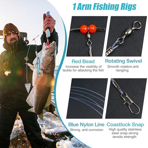 Fishing Leaders Saltwater Tackle Surf Fishing Rigs High Strength Fishing Wire Leader Line Rig with Swivels Snap for Lures Bait Hooks - color: Blue Nylon, style: 1 Arm, 12pcs