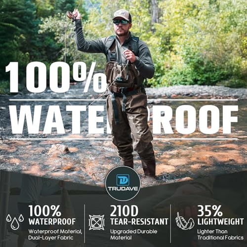 Trudave Chest Waders for Men with Boots, 2-Ply Nylon/PVC Waterproof Fishing & Hunting Waders for Men and Women - color: Brown, size: M8/W10