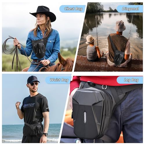 flintronic Motorcycle Leg Bag, Thigh Bag, Motorcycle Cycling Drop Leg Bag, with Headphone Jack, Waterproof Multi-Function Leg Fanny Pack for Men Women Cycling Running Traveling and Fishing - color: Black-B