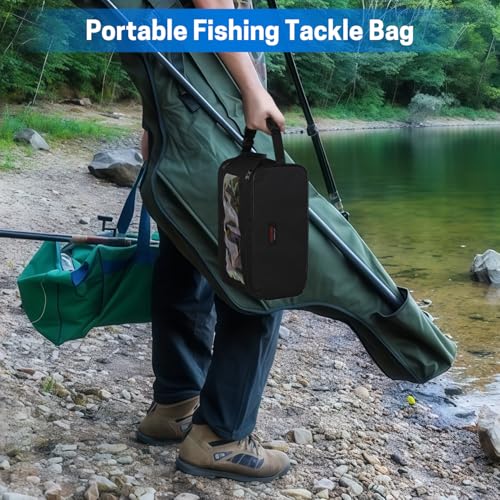 VISEMAN Fishing Tackle Bag, Waterproof Bait Storage Bag, Tackle Organizer | Fishing Bait Bag with Transparent Window for Crappie and Bass Fishing - color: Black
