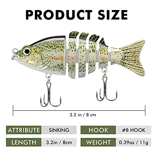 TRUSCEND Swimmax Easy Catch Fishing Lures with BKK Hooks, Wiggling, Vibrating, Rattling and Gurgling for More Bites, Heavy-Duty Dyneema Fiber Jointed Swimbaits for Bass, Trout, Crappie, Walleye, Pike - color: A1-3",0.4oz