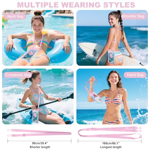Waterproof Phone Pouch Floating, IPX68 Waterproof Phone Case for Beach Kayak Cruise Essentials, Dry Bag for iPhone 17 16 15 Pro Max Samsung S26 S25 S24, Up to 7", Iridescent Pink Letter - color: Iridescent Pink Letter