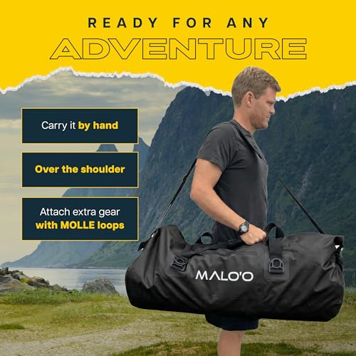 Malo’o Waterproof Dry Duffel, Heavy-Duty Roll Top Waterproof Gear Bag with Shoulder Strap & Molle Loops, Marine Duffel for Kayaking, Boating, Camping, Beach & Travel, Black, 100L - color: Black, size: 100L