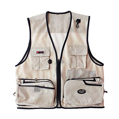 Foldable Outdoor Fishing Camping Travel Mesh Vest, Multi-Pockets Photography Lightweight Vests - color: Beige, size: XX-Large