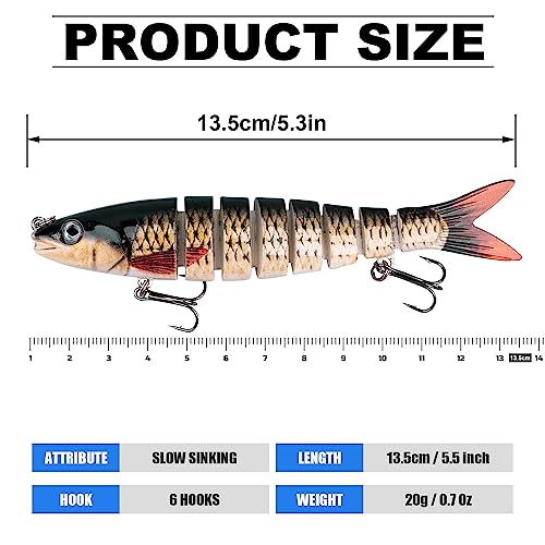ReeMoo Fishing Lures for Bass, Topwater Fishing Lures, Multi Jointed Swimbaits, Lifelike Slow Sinking Swimming Bass Lures for Freshwater and Seawater Fishing Accessories