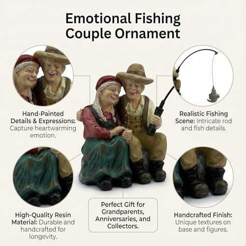 Romantic Older Couple Fishing Statue Outdoor Garden Koi Pond Decoration, Couple in Love Fisher Statues Figurine for Patio, Lawn & Yard Decor, Resin Garden Decoration, Elder Lover Fishing Sculpture - color: Fishing Couple