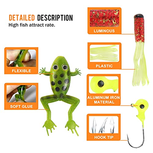 Pure Vie Fishing Topwater Lures Kits Mixed Universal Artificial Soft Baits Tackle Including Crankbaits, Spinnerbaits, Plastic Worms, Frogs, Hooks, Tackle Box - Freshwater Saltwater Fishing Equipment - color: 301 Pieces