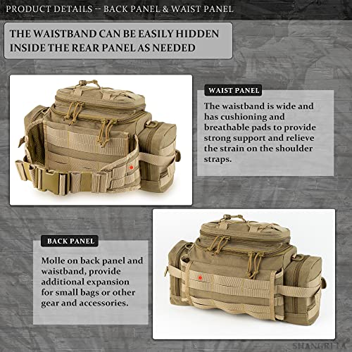 SHANGRI-LA Tactical Range Bag Outdoor Sling Backpack Hiking Fanny Waist Pack - color: Tan