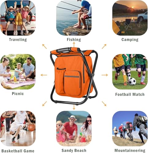 Kikerike Backpack Stool Cooler Chair Heavy Duty 300 LBS Max Load Portable Lightweight Stool Backpack Folding Fishing Cooler Seat for Camping Hunting Fishing - Orange - color: Orange