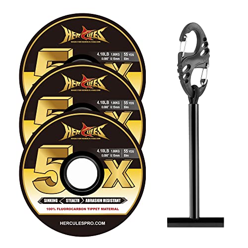 HERCULES Fly Fishing Tippet 3 Pack with Fly Tippet Holder, 55 Yards - color: Flourocarbon tippet 3pcs with tippet bar, size: 5X