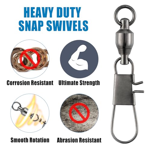 Dr.Fish 30 Pack Ball Bearing Snap Swivels, Swivels Fishing Tackle with Safety Interlock Snap Saltwater Freshwater Stainless Fishing Clips Clasp Leader Line Hook Sinker Connector - size: #4-46LB-1.6"