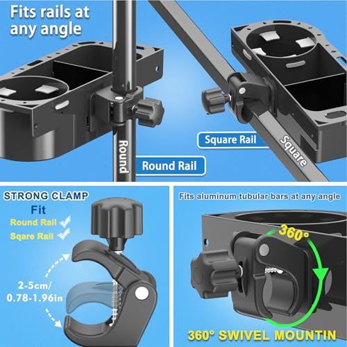 Boat Caddy Organizer, 3-in-1 Mount (Screw/Fishing Boat Track/Clamp-On), Removable Divider Card & Anti-Slip Pad, Fits 40oz Tumbler, for Boat Kayak Tree Stand Bicycle Walker Wheelchair - color: Pack Of 1