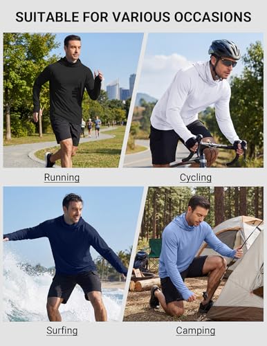 COOFANDY Mens UPF 50+ Sun Protection Hoodie with Mask Lightweight Long Sleeve SPF Fishing Shirts UV Hiking Running Rash Guard - color: Black, size: Medium