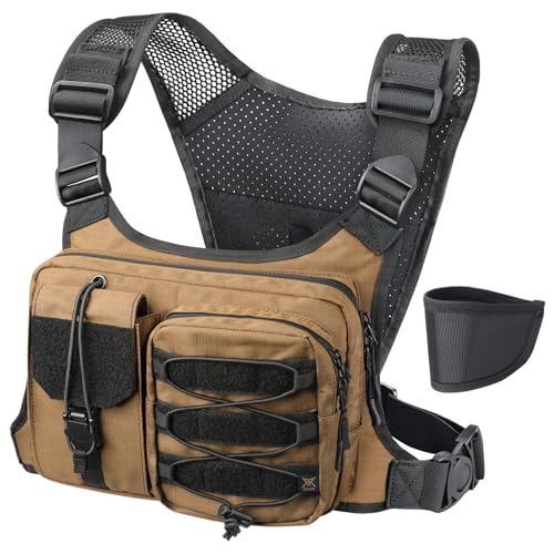 RXW Chest Bag for Men Women, Running Chest Pack Sport Chest Rigs Tactical Chest Pack Days Hikes Hiking Vest Carry - color: Coyote Brown