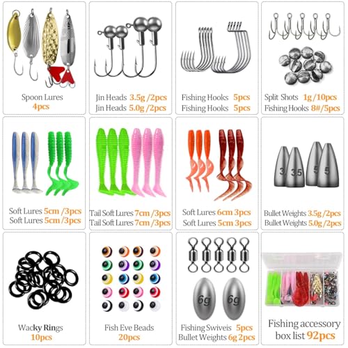 104PCS Fishing Lures Kit, Fishing Gear & Accessories with Premium Gift Box | Glide Bait , Hooks,Weights, Fish Hook Remover,Hard & Soft Baits for Bass Trout Pike Salmon for Dad - style: 6a