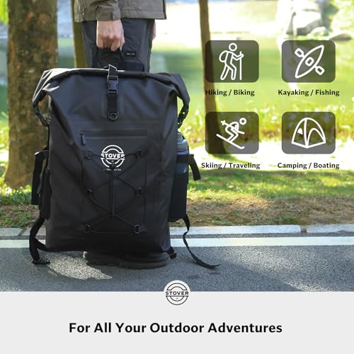 STOVER 5/10/25/30/40/55L Waterproof Dry Bag- Roll-Top Backpack w/Phone Case- Kayaking, Hiking, Camping, Boating- Men/Women - color: 55l Black (With Phone Case), size: 55L