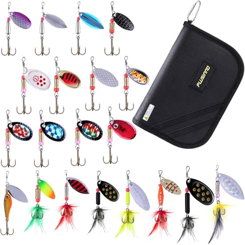 PLUSINNO Fishing Lures Spinner baits for Bass - 16/32 pcs Spinner Lures Kit with Portable Carry Bag, Hard Metal Spinner Baits for Trout - color: 20pcs spinner set with bag