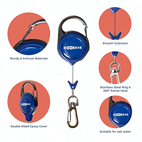 HOOK-EZE Fly Fishing Zinger Retractor for Anglers Vest, Pack of 3 - Fishing Gear and Equipment for Nippers, Forceps, Fly Float Ant, Belt Loops & Backpack - color: Blue