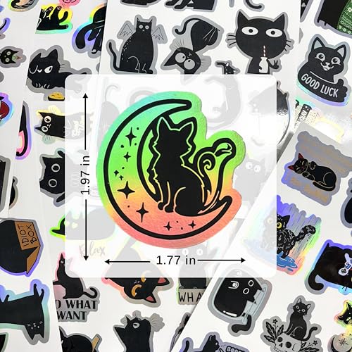 110Pcs Holographic Black Cat Stickers, Cute & Funny Vinyl Decals for Water Bottles, Laptop, Phone Case, Journal, Scrapbooking - style: Black Cat Stickers