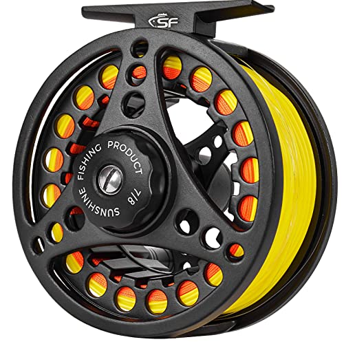 SF SF-001 Large Arbor Fly Fishing Reel with Aluminum Alloy Body 3/4wt 5/6wt 7/8wt Die Cast Pre-Loaded Fly Reel with Line Combo for Trout Bass Carp Pike Panfish - color: MB Preloaded with Fluorescent Yellow Fly Line, size: 7/8wt