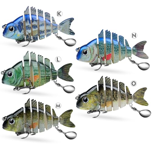 Crankbait Fishing Lure Pike Muskie Lures Lifelike Multi Jointed Swimbait Segement Hard Minnow Bait Treble Hook - color: HS078KLMON-5pcs/set