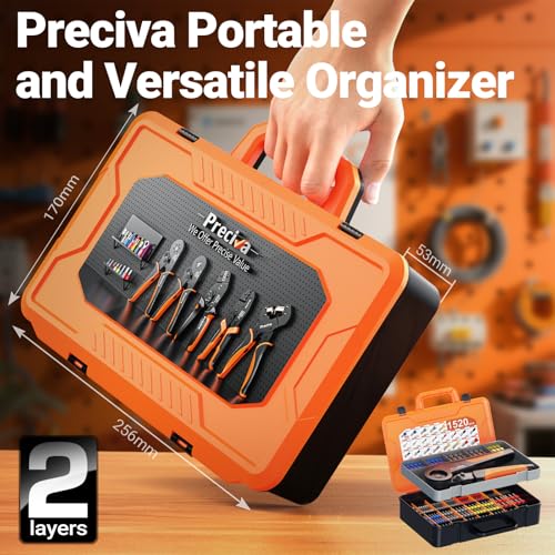 Preciva 1520PCS Ferrule Crimper Tool Kit - AWG 28-5 (0.08-16mm²) Hexagonal Ferrule Crimper, Self-Adjusting Ratchet Tool & Complete Ferrules Set, for Industrial, Automotive and Home Electrical Wiring