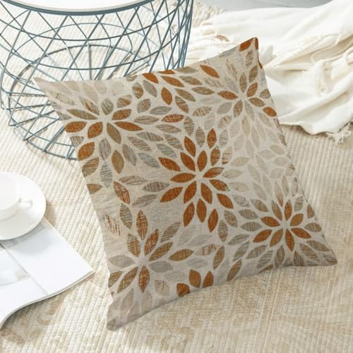 AEIOAE Dahlia Pillow Covers 18 x 18 Inch Set of 2, Burnt Orange Rustic Geometric Flower Decorative Throw Pillow Covers Farmhouse Floral Cushion Covers for Couch Home Sofa Outdoor Decor - color: Burnt Orange Floral, size: 18" x 18" (Pack of 1)