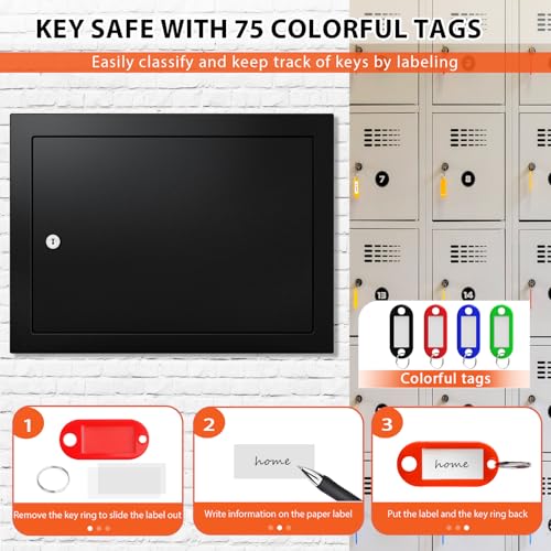 Nebakne 75 Keys Key Lock Box Wall Mount with 75 Colored Key Tags, Anti-Theft Key Box Key Cabinet with Side Opening, Key Organizer Key Safe for Home Office Garage Rental Business - color: Black, size: 75 Key Hook
