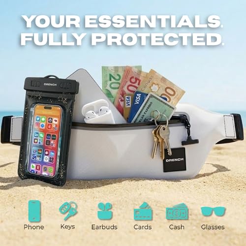 DRENCH Waterproof Waist Pouch & Floating Phone Case Set | IPX8 Submersible Dry Bag Fanny Pack & Waterproof Belt Bag for Swimming, Boating, Yacht Trips, Resorts, SUP & Snorkeling | iPhone Pro Max - color: White