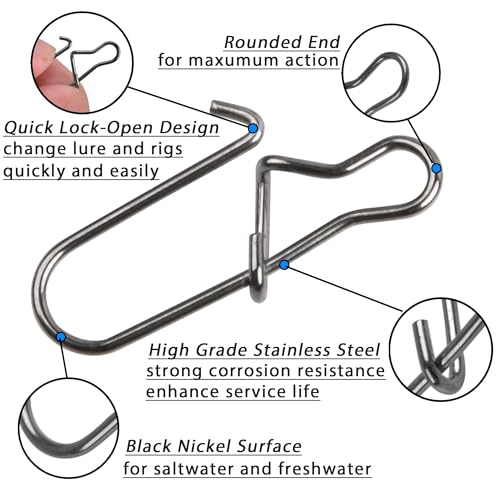 Stainless Steel Duo Lock Snap Clip Kit 100pcs/300pcs Fishing Swivel Lure Snaps High Strength Quick Change Fish Snap Clips Fishing Gear Hooked Snaps for Saltwater Freshwater