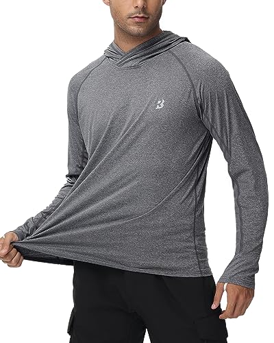 Roadbox Mens UPF 50+ Fishing Shirts, Long Sleeve UV Sun Hoodie, Hiking Running Swim Athletic Workout Shirt - color: A01-dark Gray, size: X-Large