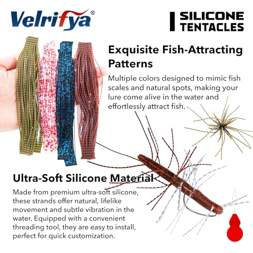 Silicone Skirt Tabs & Tentacle Strands Set for Dice Lure Builds, Japanese-Style Rubber Legs DIY Kit for Soft Baits, with Threader Tool, Fishing Lure Material for Jig Skirts - color: 07 - Iridescent Moss, size: Textured Type