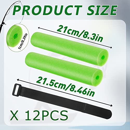 12 Pieces Fishing Rod Floats Fishing Pole Floats Kayak Gear with 24 Hook and Loop Straps for Boats Accessories