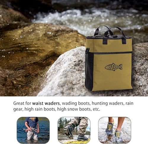 Riverruns Fishing Hunting Wader Bag with Vented Mesh, Waders Boots Bag, Fly Fish Storage Bag for Fishing, Hiking, Camping - color: Khaki, size: Medium 30 L
