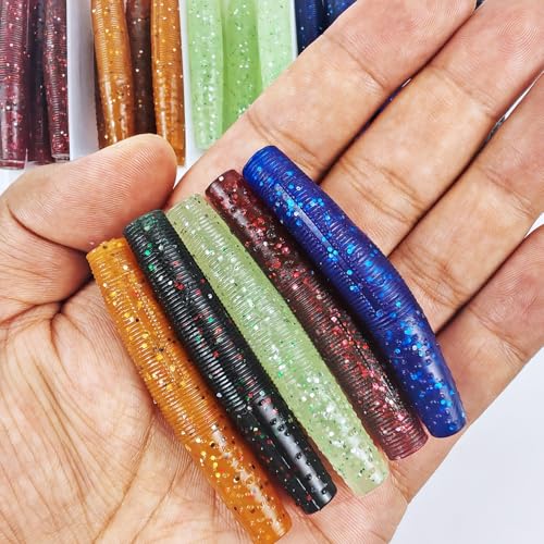 30 Pcs Finesse Ned Worms Soft Plastic Fishing Lures for Bass Fishing 5 Colors Mixed 2.6in/0.15oz