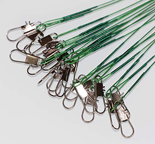 50pcs Fishing Wire Leaders Heavy Duty Nylon-Coated Fishing Line Wire Leaders with Swivels and Snaps 6inch Black/Green/Silver - color: 50pcs green, size: 10 inch