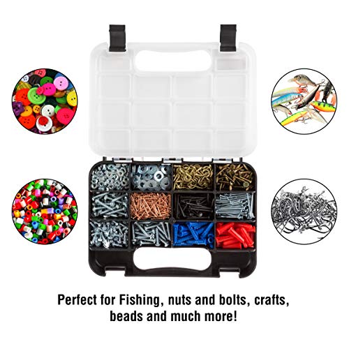 Hardware Organizer Box with Dividers - 14 Compartment Small Parts Organizer Portable Tool Box Organizer with Secure Latches - Plastic Screw Organizer Box for Nuts, Beads, Jewelry or Tackle by Stalwart - size: 14 Bin